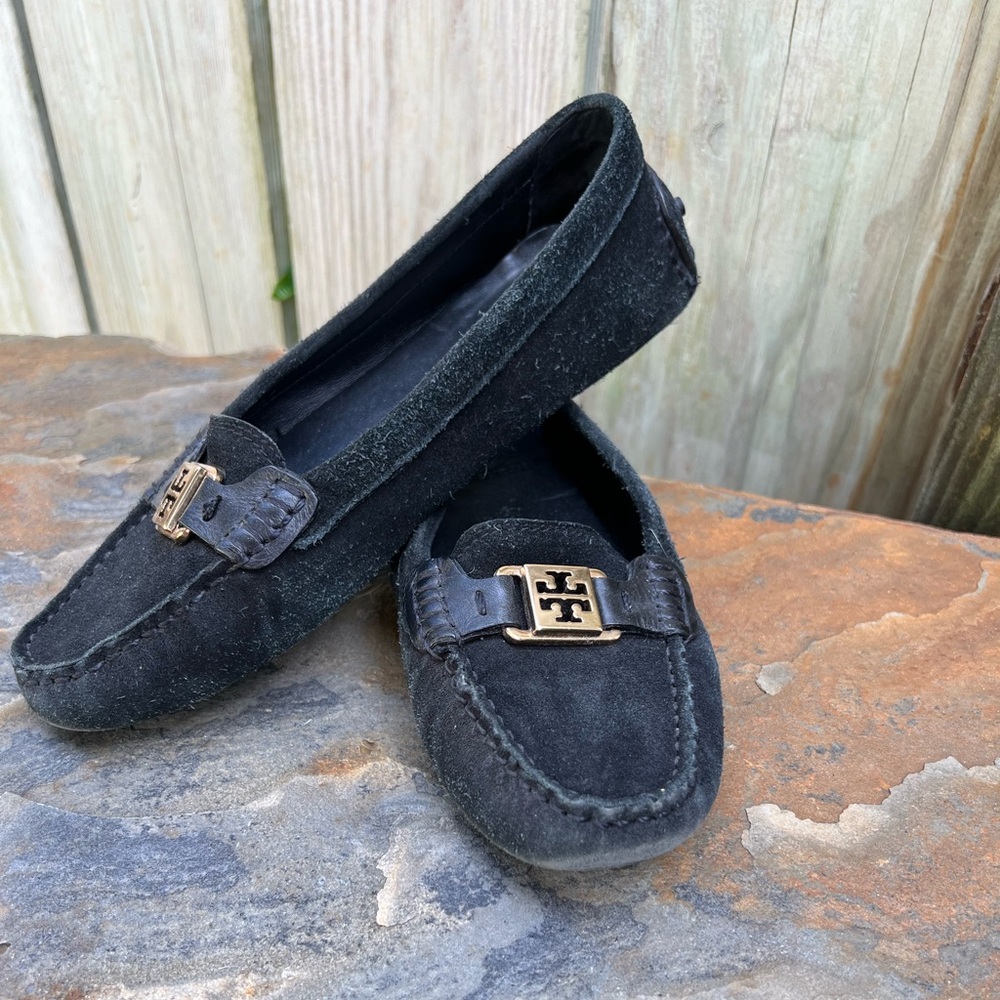 Tory Burch, black, suede flats size 8